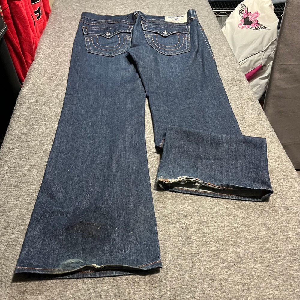 True Religion Joey Big T Bootcut Jeans Dark Wash Orange Stitch Made in USA 38x36